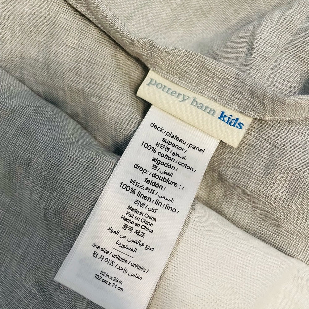 Pottery barn kids linen crib skirt gray